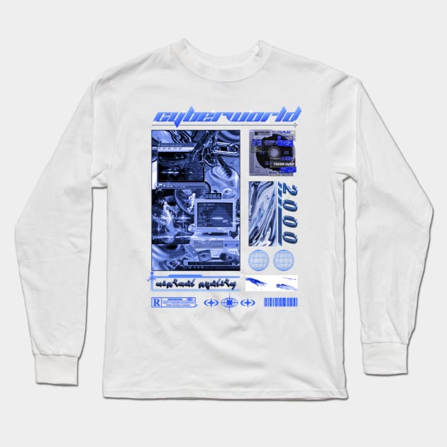 Cybercore World Y2K Design Long Sleeve T-Shirt by Cyber Cyanide